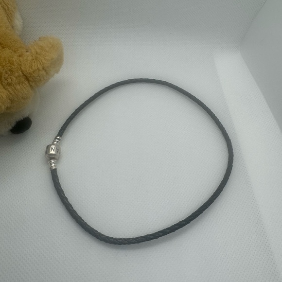 PANDORA VINTAGE BLACK BRAIDED LEATHER DOUBLE BRACELET BARREL CLASP 13 - Picture 3 of 6